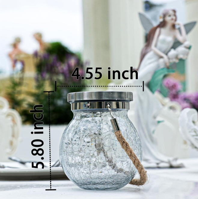 6 Pack Solar Lanterns Outdoor Waterproof Hanging Crack Glass Lanterns 30 LED Fairy Lights Garden Patio Porch Yard Backyard Balcony Lawn Tree Deck Table Decor Stainless Cover - Large Lantern