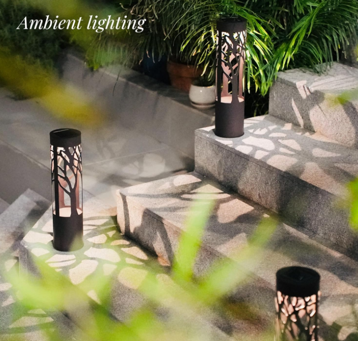 4Pack Solar Pathway Lights Outdoor, Landscape Lighting Dust to Dawn Solar Lights for Garden Decor, Metal Path Lights Solar Powered Lights for Yard Lawn Patio Walkway Warm Yellow