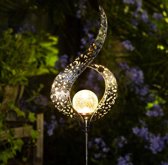 Outdoor Garden Solar Lights Stake Lights, Crackle Glass Globe,Metal Flower Waterproof LED Fairy Lights for Pathway,Lawn,Patio or Courtyard,Gardening Gift (Bronze)