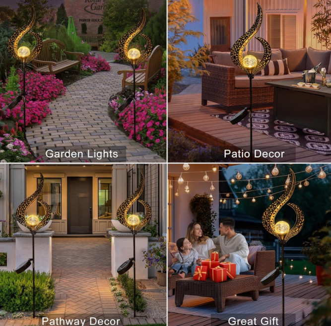 Outdoor Garden Solar Lights Stake Lights, Crackle Glass Globe,Metal Flower Waterproof LED Fairy Lights for Pathway,Lawn,Patio or Courtyard,Gardening Gift (Bronze)