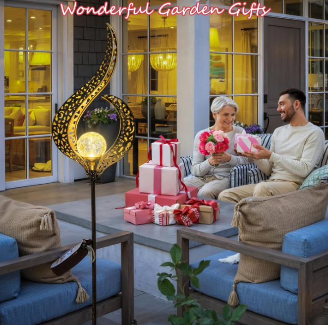 Outdoor Garden Solar Lights Stake Lights, Crackle Glass Globe,Metal Flower Waterproof LED Fairy Lights for Pathway,Lawn,Patio or Courtyard,Gardening Gift (Bronze)