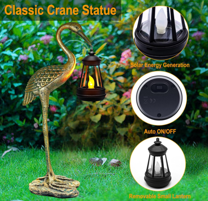Solar Garden Statue Crane Figurine, Outdoor Hanging Solar Lanterns, Blue Heron Sculpture Statue for Patio, Yard, Lawn, Porch, Garden Decor for Outside Gifts for Christmas Mom, Women, Mother's Day