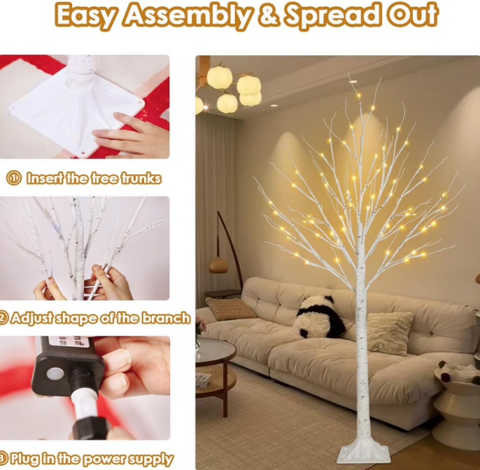 2-Pack 4FT Lighted Birch Tree (Higher Size & Floor Standing), Birch Christmas Tree for Indoor & Outdoor, Warm White 96 LED Birch Tree Lights for Outdoor Christmas Decorations Indoor Home Thanksgiving