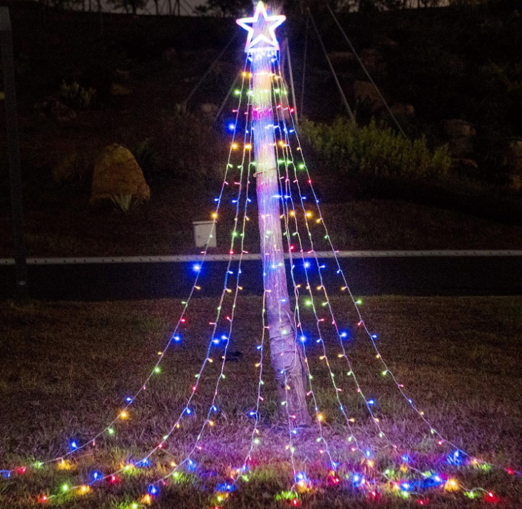 Christmas Decoration Outdoor Star String Lights,16.4Ft Christmas Tree Toppers Lights 320 LED 8 Memory Modes with 14" Lighted Star for Halloween Christmas New Year Holiday Birthday