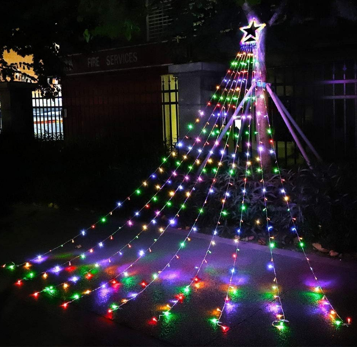Christmas Decoration Outdoor Star String Lights,16.4Ft Christmas Tree Toppers Lights 320 LED 8 Memory Modes with 14" Lighted Star for Halloween Christmas New Year Holiday Birthday