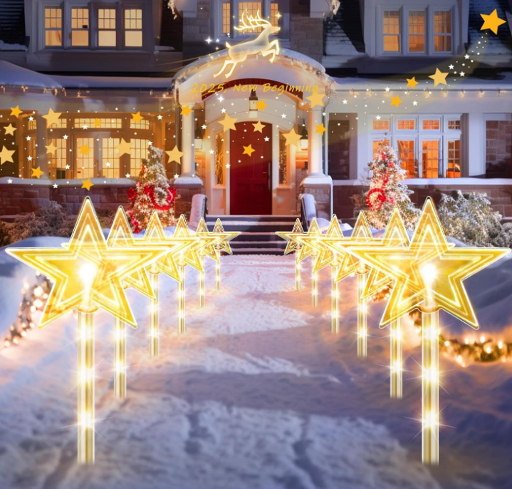 8 Pack Christmas Decorations Outdoor, RECHOO Twinkling Big Star Solar Christmas Lights with 32 Bright LED and 10 Lighting Modes, Warm White Waterproof Outdoor Christmas Decorations for Pathway Yard