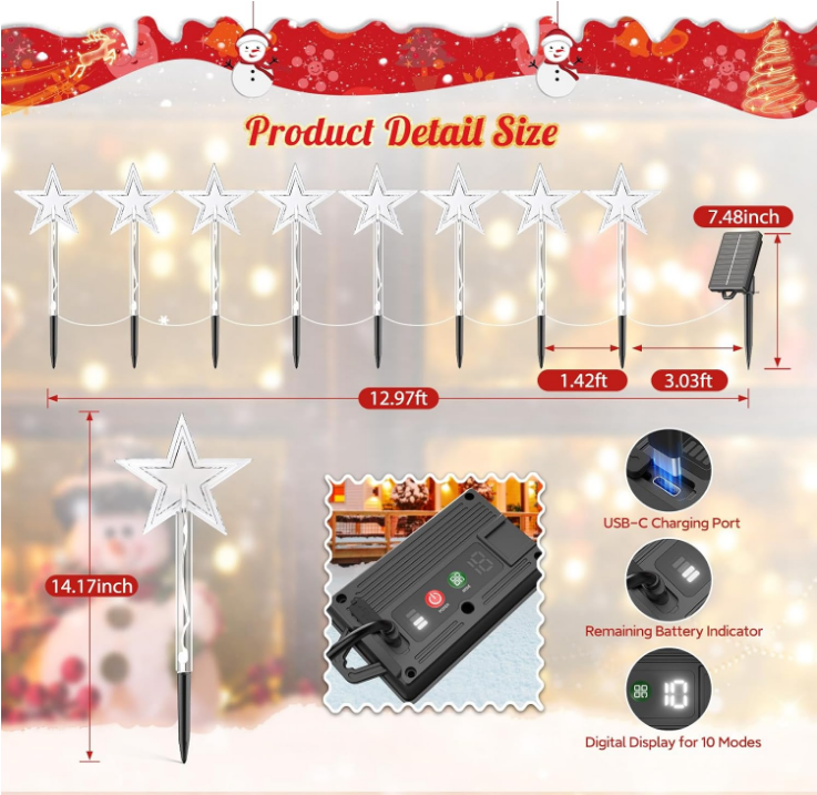 8 Pack Christmas Decorations Outdoor, RECHOO Twinkling Big Star Solar Christmas Lights with 32 Bright LED and 10 Lighting Modes, Warm White Waterproof Outdoor Christmas Decorations for Pathway Yard