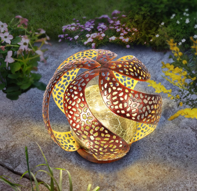 Solar Lights Outdoor - Ramadan Solar Lights for Outside Garden Decor, Hollow Solar Lights with Glass Globe, Solar Lantern Gardening Gifts for Women, Mom, Pathway, Balcony, Tabletop Decoration