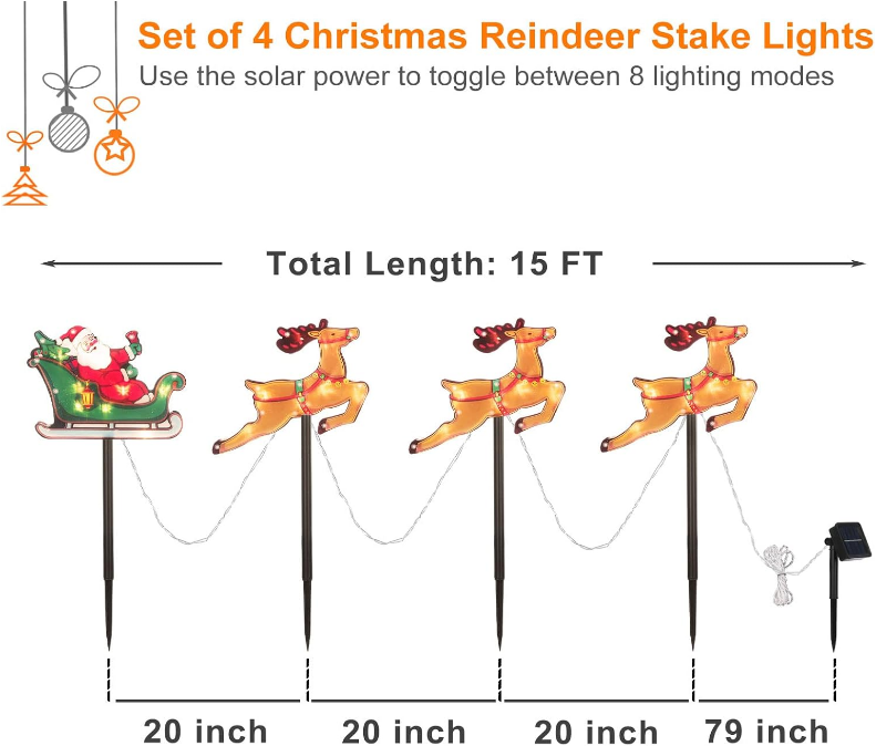 Christmas Silhouette Outdoor Pathway Lights Set of 4 Battery Powered Pre-Lit 30 LEDs Double Sided Christmas Reindeer & Sled Vintage Holiday Outdoor Display Decor for Garden, Patio,Yard, Lawn
