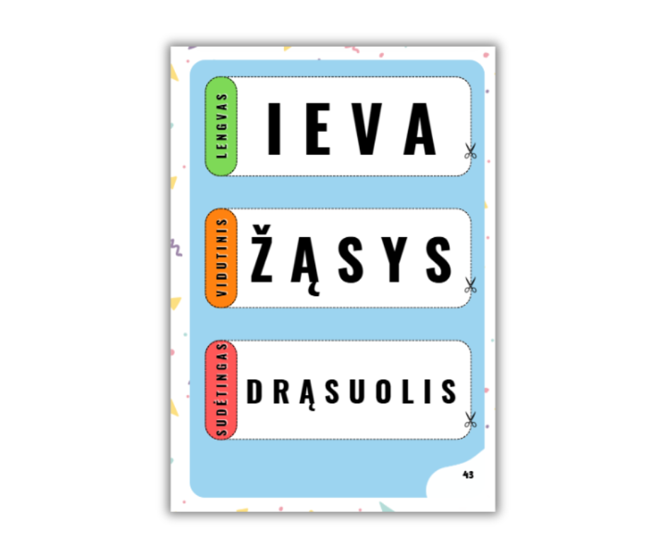 žaidimas ,,Įsidėmėtinos rašybos žodžiai''