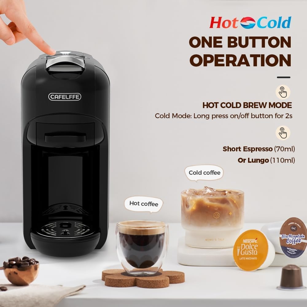 Cafelffe Espresso Coffee Machine 5in1 Coffee Maker 19 Bar 1450W 600ml - Black