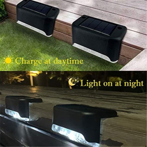 LED Lampu Taman Hias Pagar Deck Light Solar IP55 Cool White 4 PCS - Black