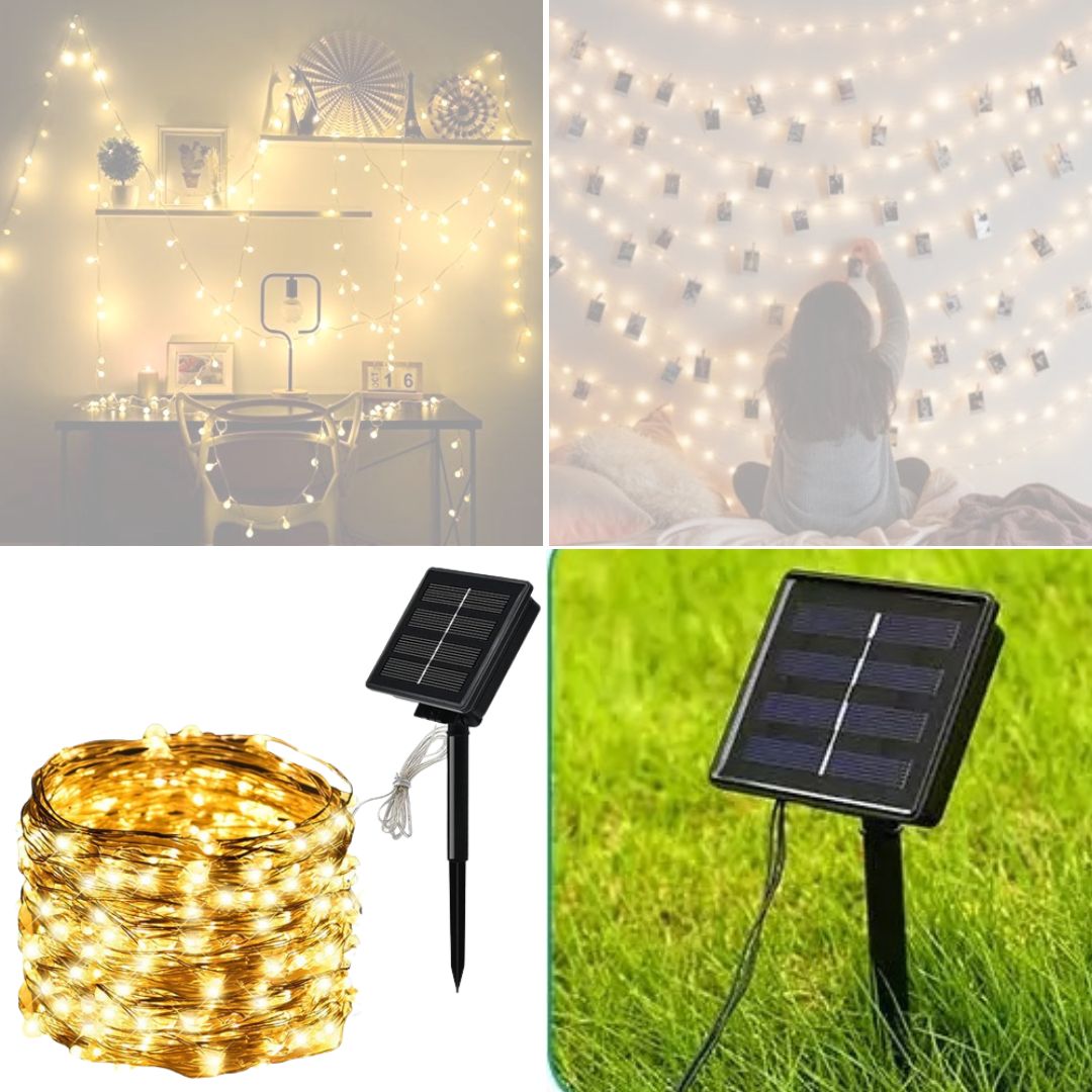 String Lights 50 LED 7M with Solar Panel - Warm White