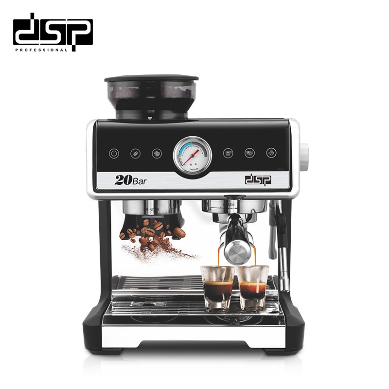 DSP Coffee Machine Espresso Coffee Maker Frothing Grinding 20 Bar 2250W - Silver Black