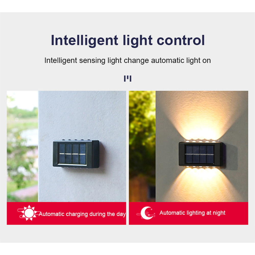 Outdoor Solar Wall Lamp Waterproof Warm White 10 LED - H6 - Black 