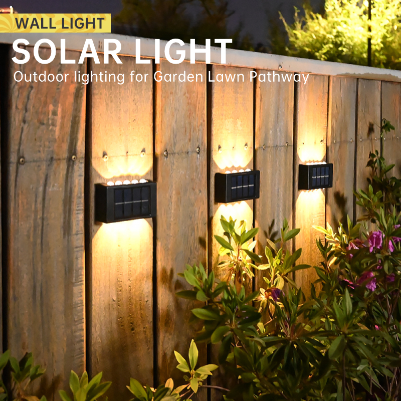 Outdoor Solar Wall Lamp Waterproof Warm White 10 LED - H6 - Black