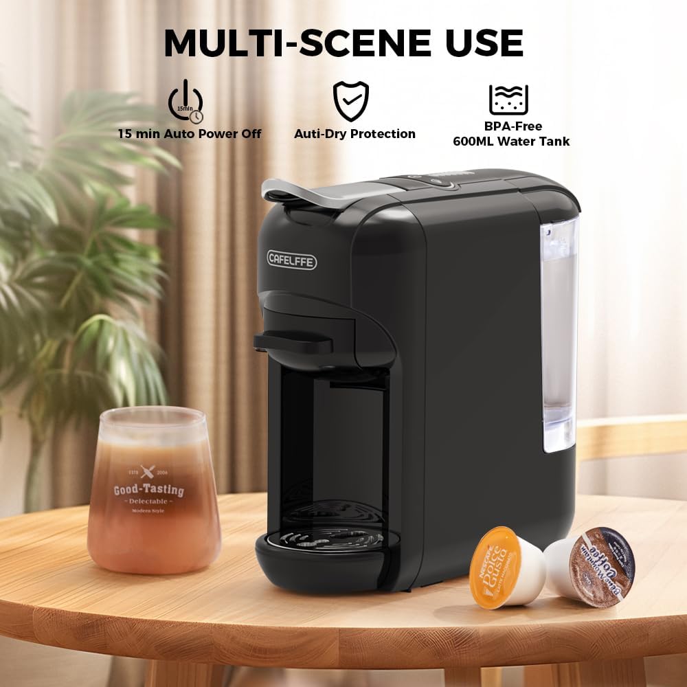 Cafelffe Espresso Coffee Machine 5in1 Coffee Maker 19 Bar 1450W 600ml - Black