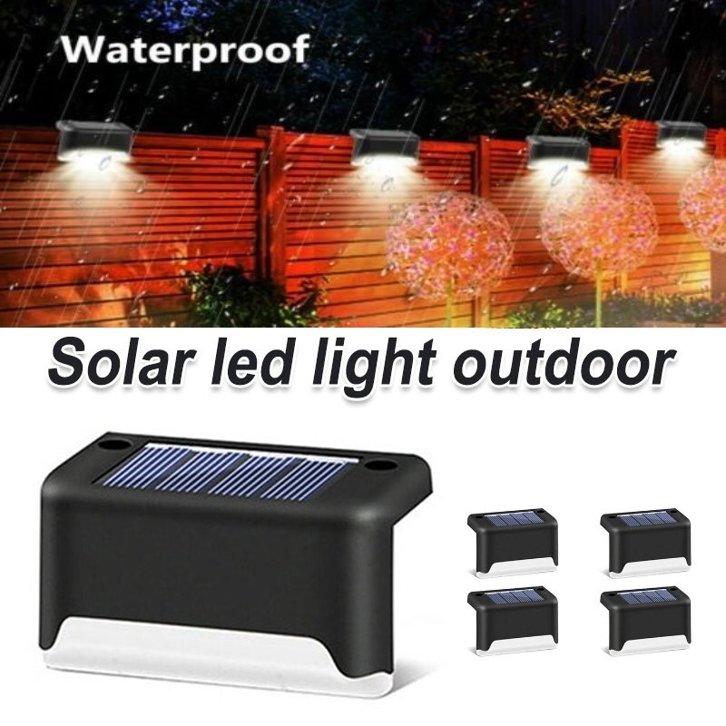 LED Lampu Taman Hias Pagar Deck Light Solar IP55 Cool White 4 PCS - Black