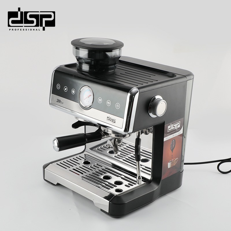 DSP Coffee Machine Espresso Coffee Maker Frothing Grinding 20 Bar 2250W - Silver Black