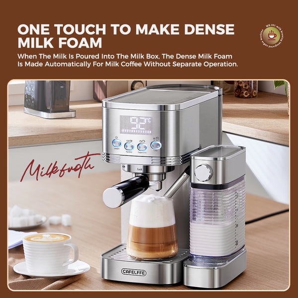 Cafelffe Coffee Machine Espresso Coffee Maker Frother 20 Bar 1.3L 1350W - Silver
