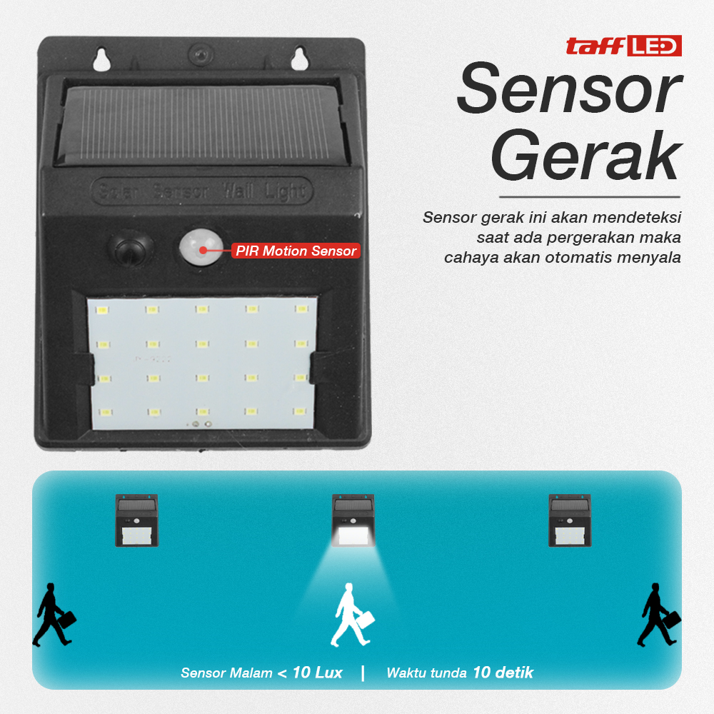 Waterproof Motion Sensor Solar Wall Lamp 20 LED Cool White - L20 - Black