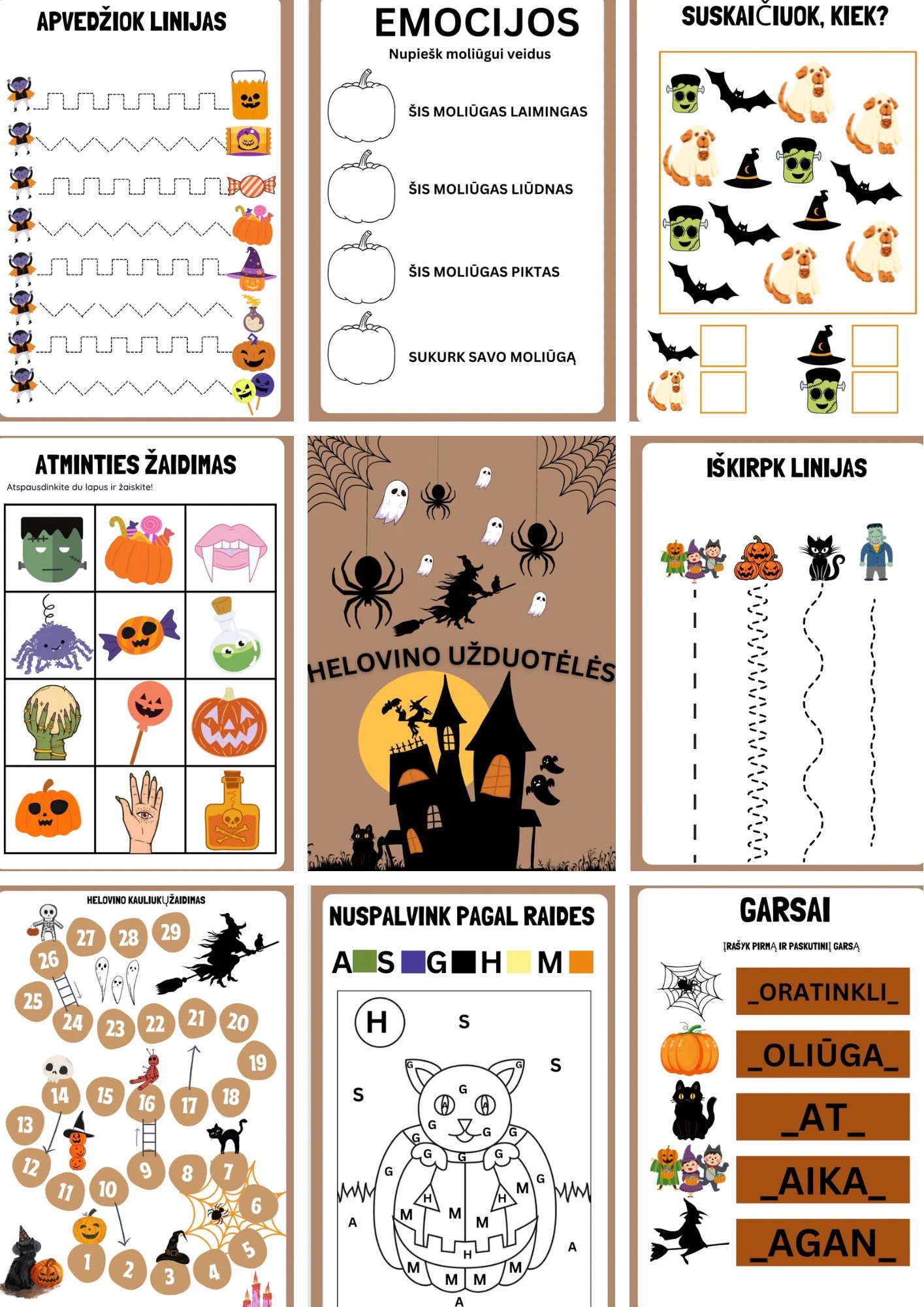 Helovino užduotėlės priešmokyklinukams ir pirmokams