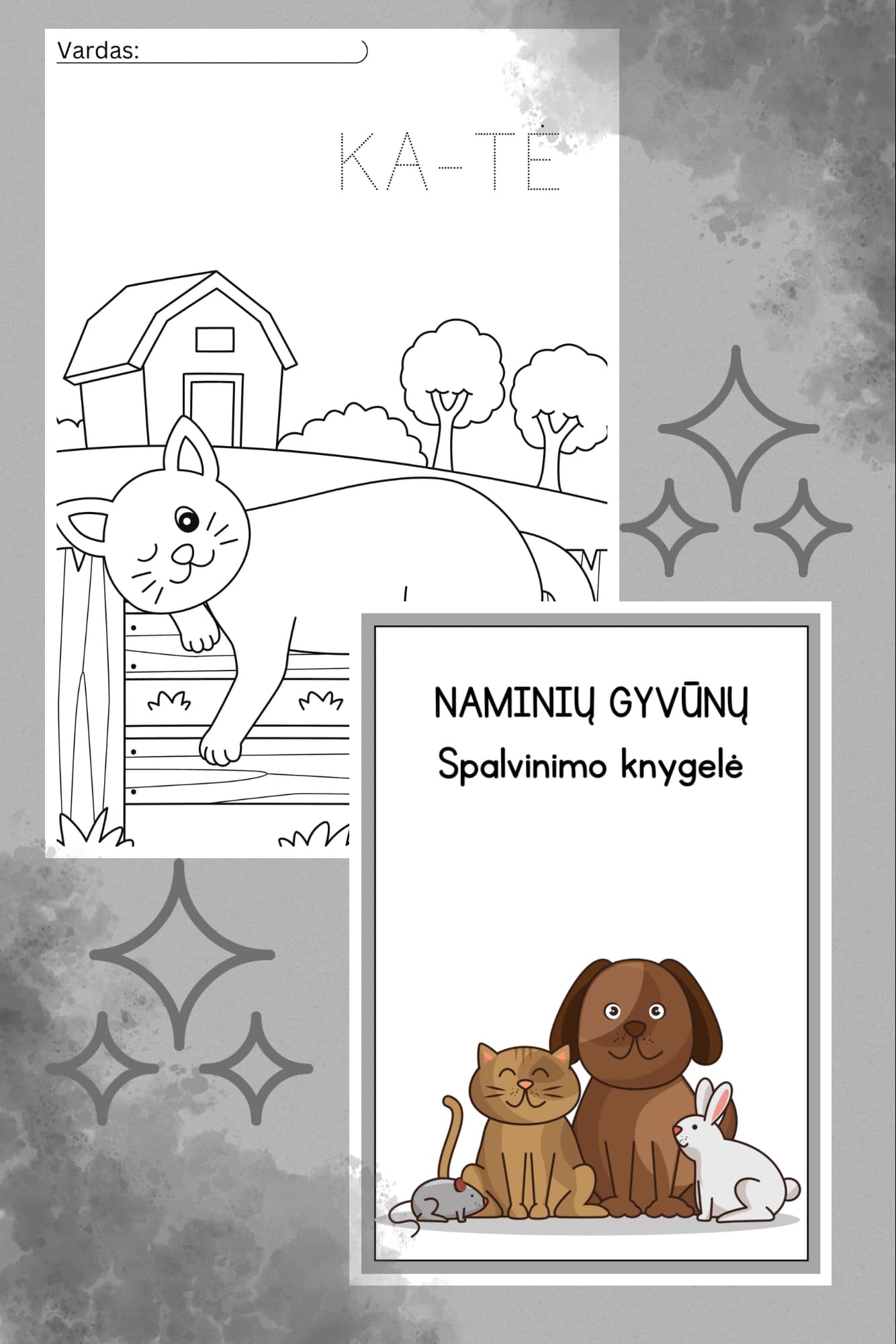 Naminių gyvūnų spalvinimo knygelė