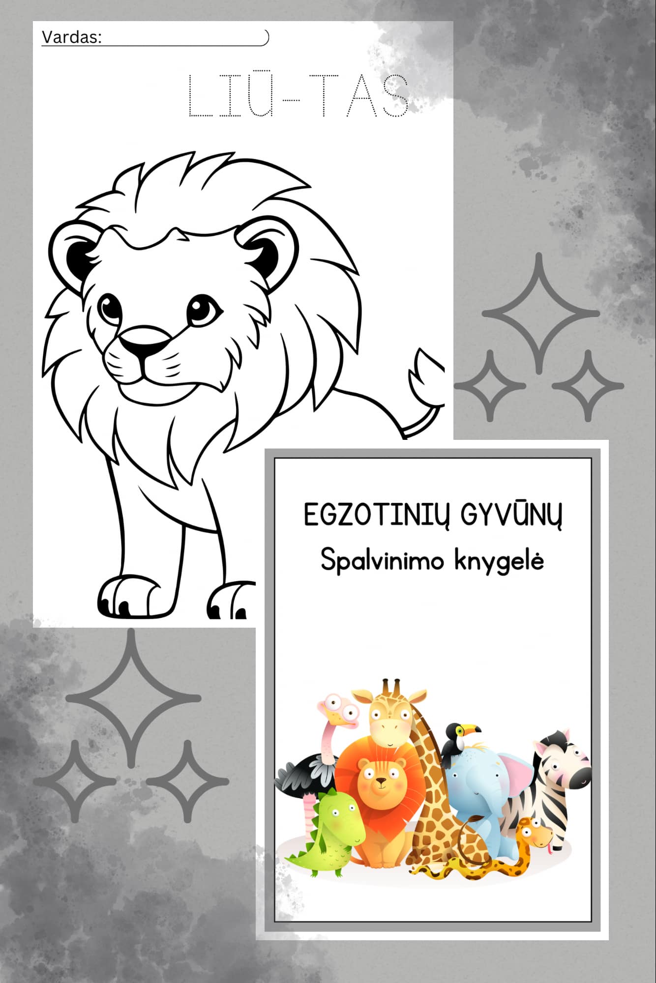 Egzotinių gyvūnų spalvinimo knygelė