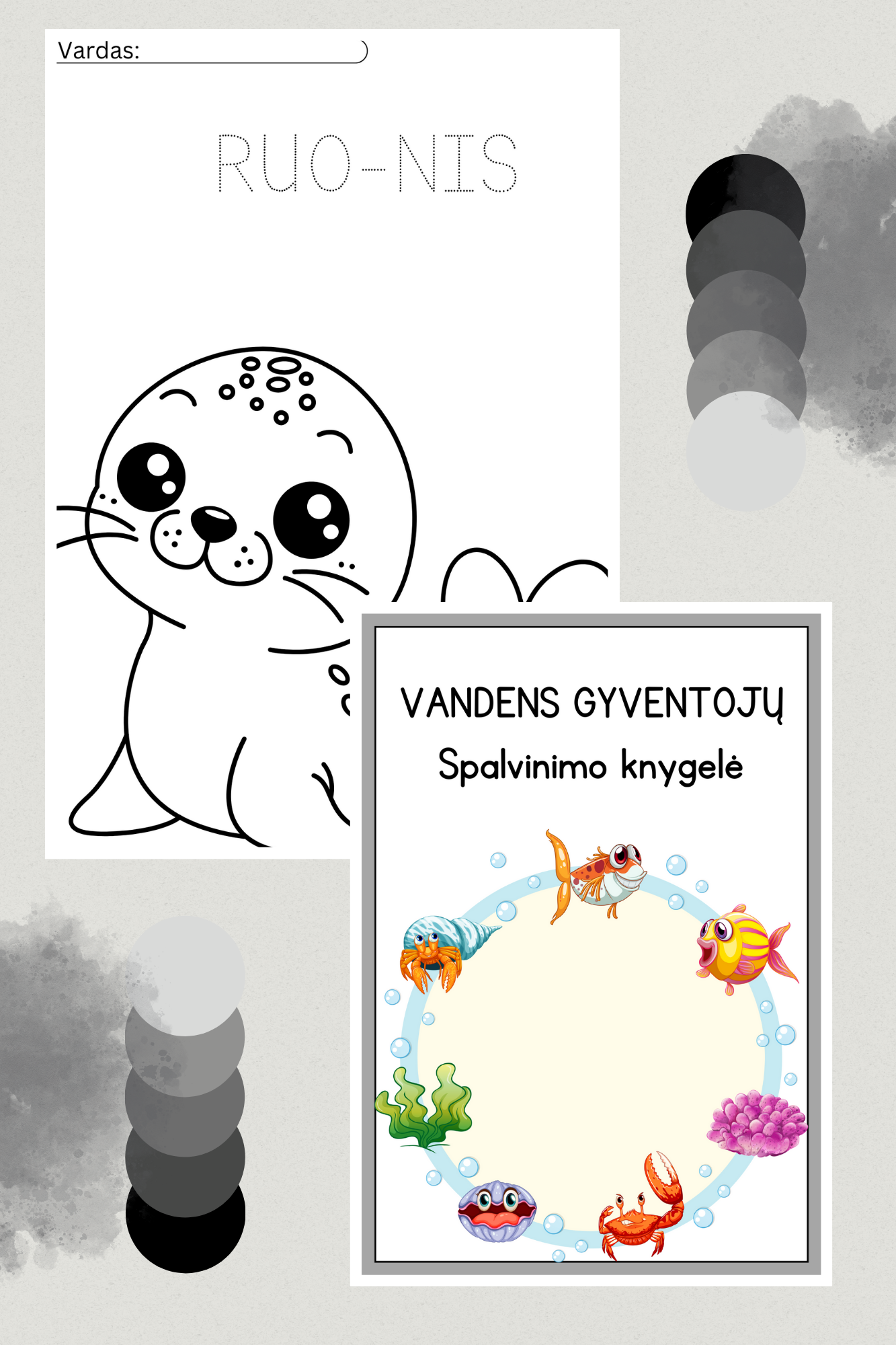 Vandens gyvūnų spalvinimo knygelė