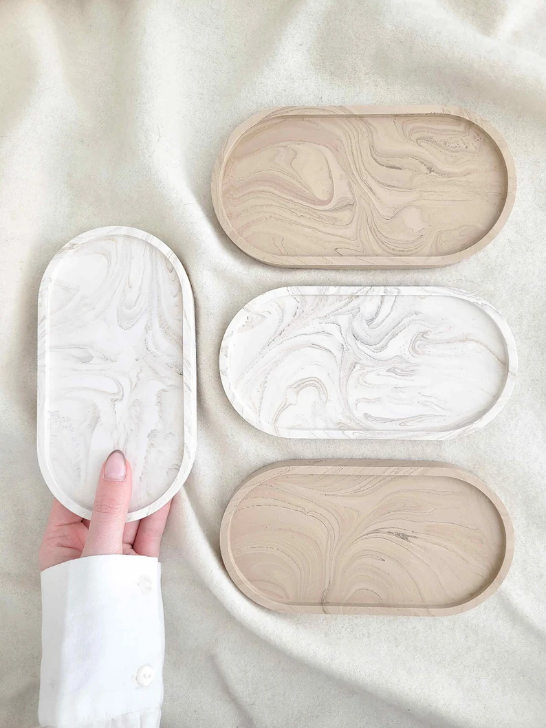 Plateau Ovale en Jasmonite marbre