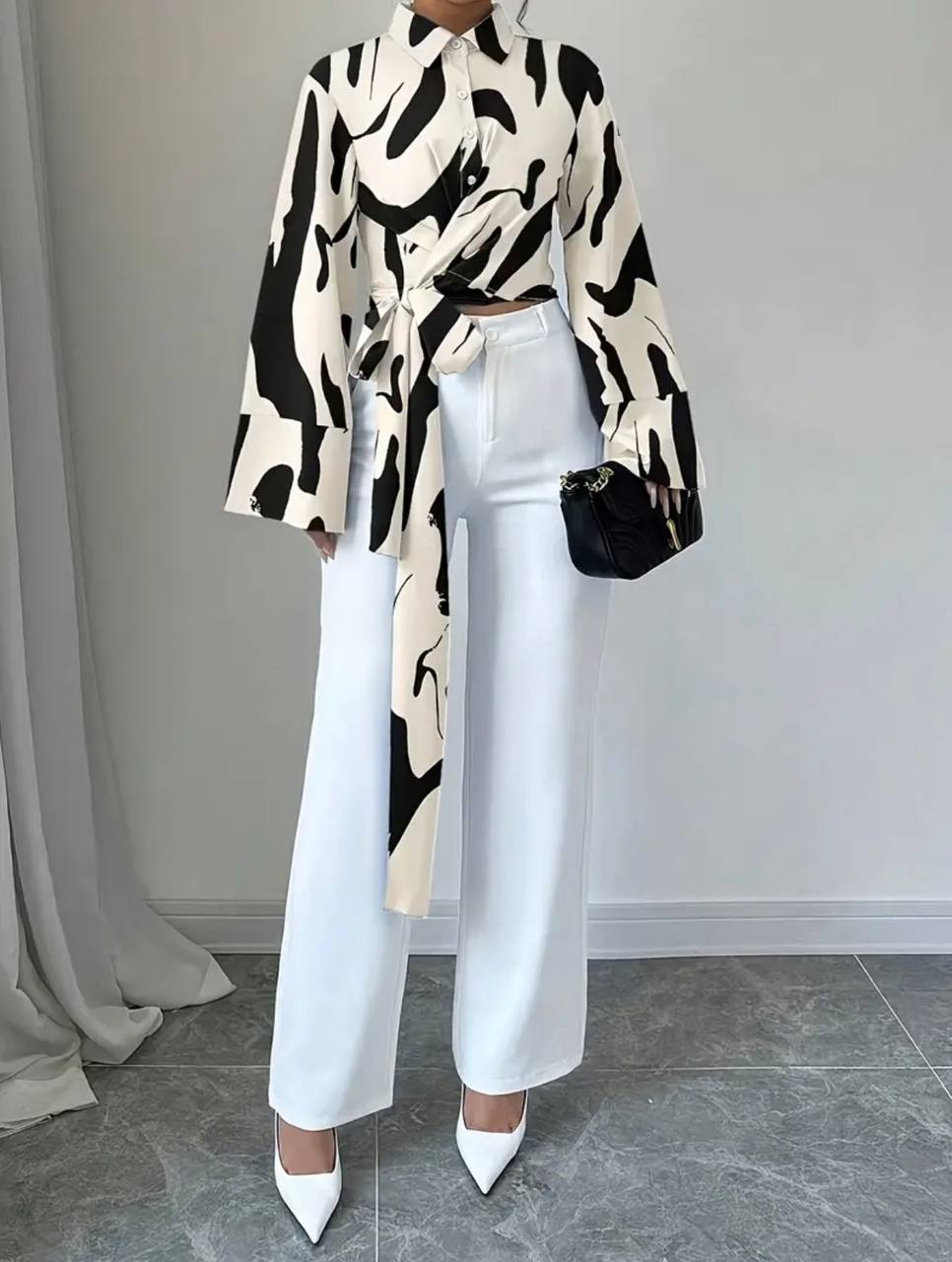 Chemisier avec imprimé noir et blanc