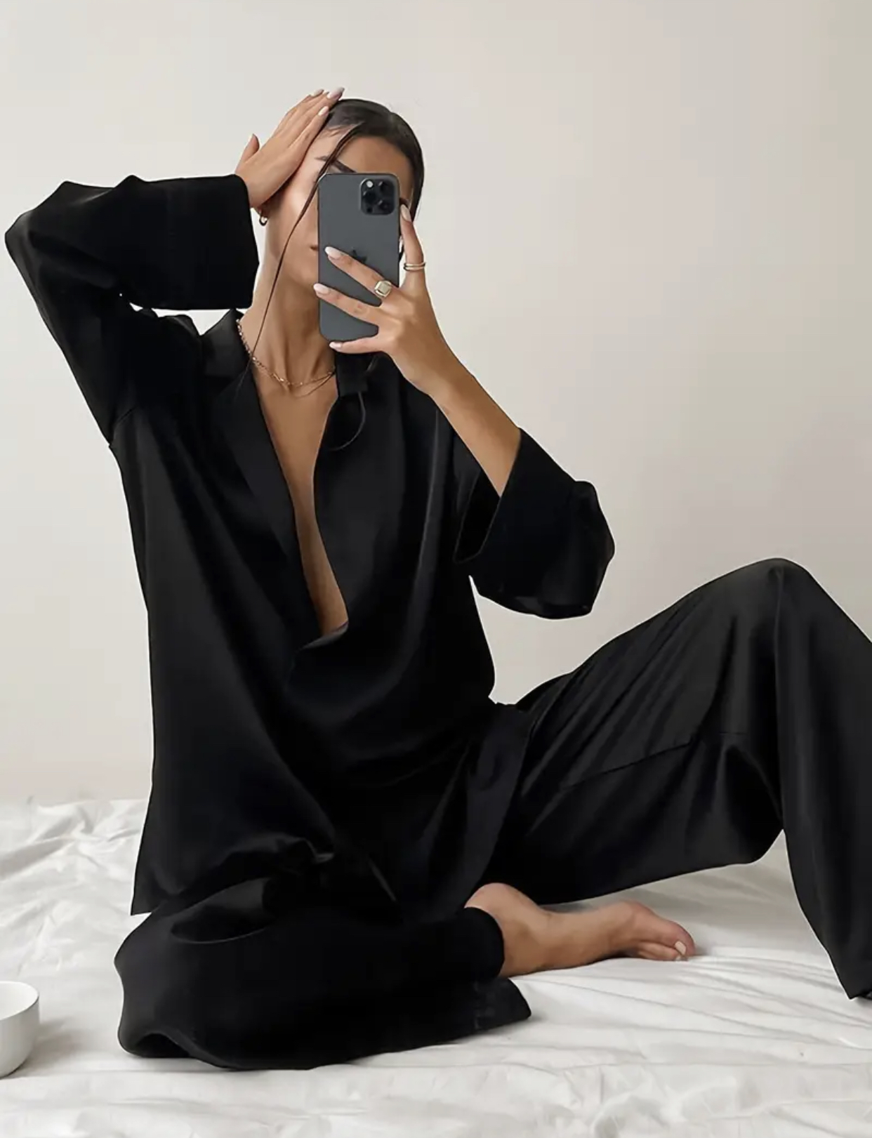 Pyjama en satin noir Amélie