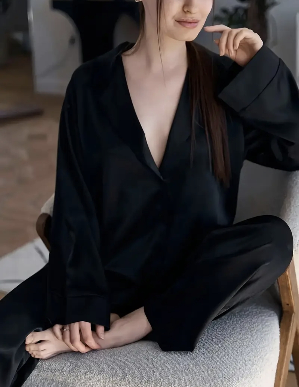 Pyjama en satin noir Amélie 