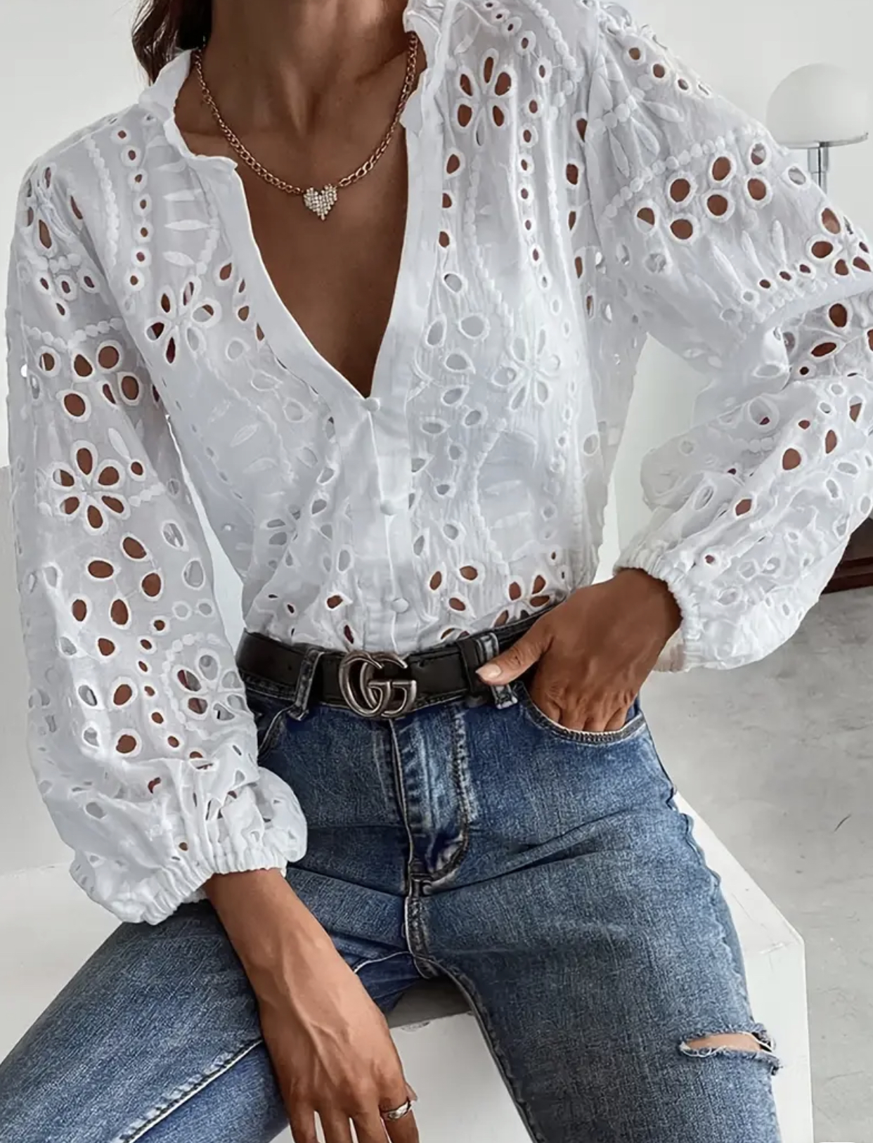 Chemisier brodé blanc