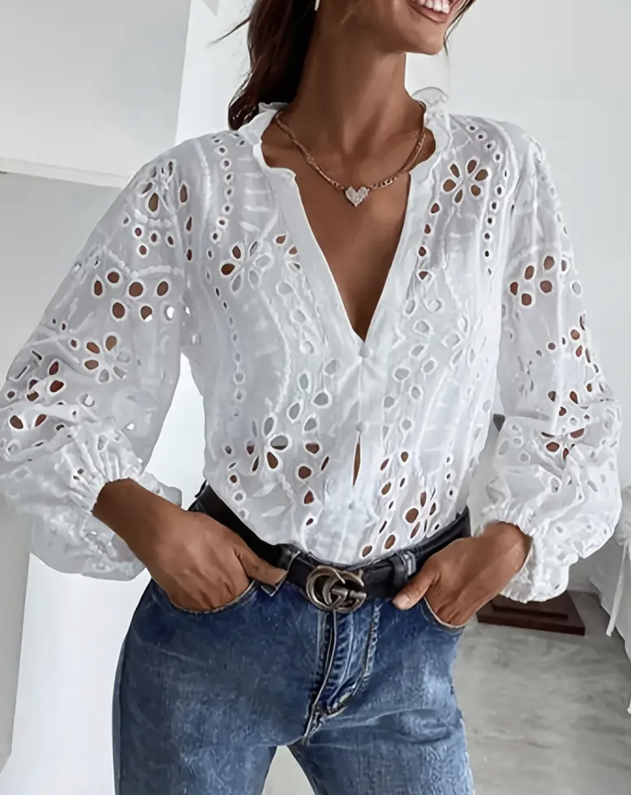 Chemisier brodé blanc