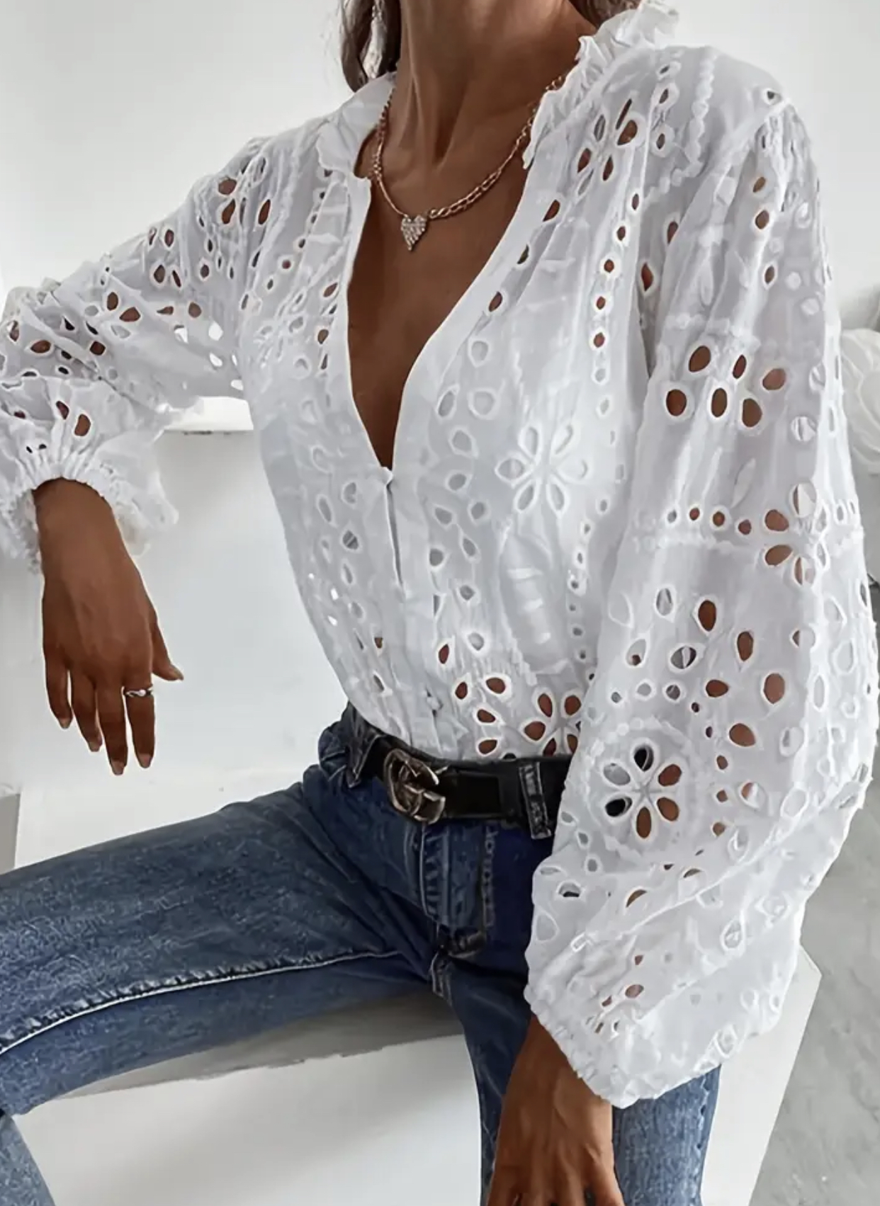Chemisier brodé blanc