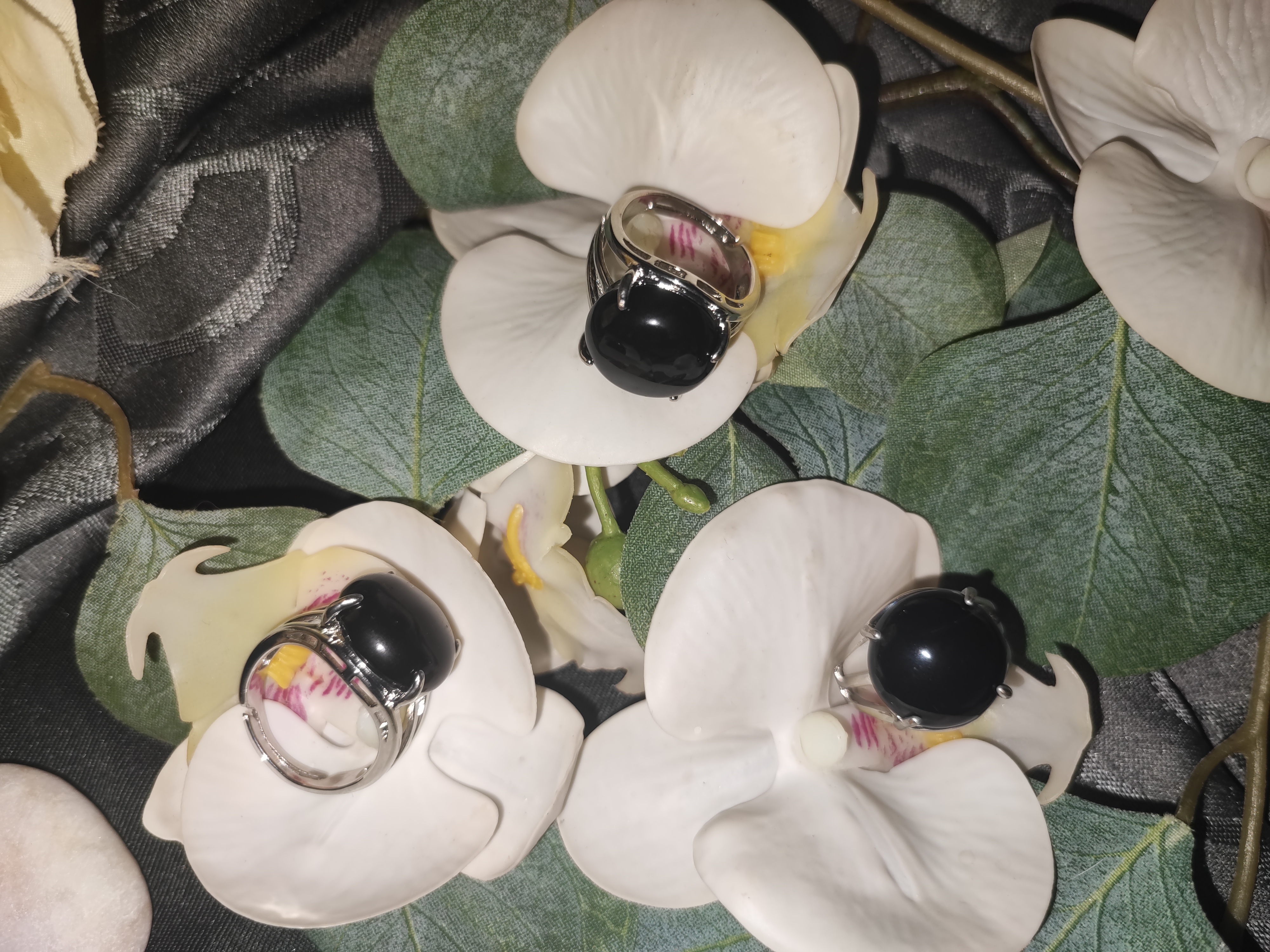 Bague en laiton réglable pierre Agathe noir