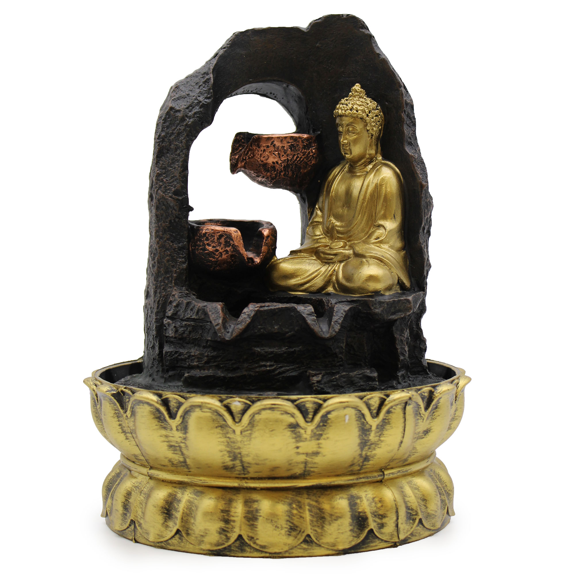 Fontaine de Table - 30cm - Bouddha Méditant Doré