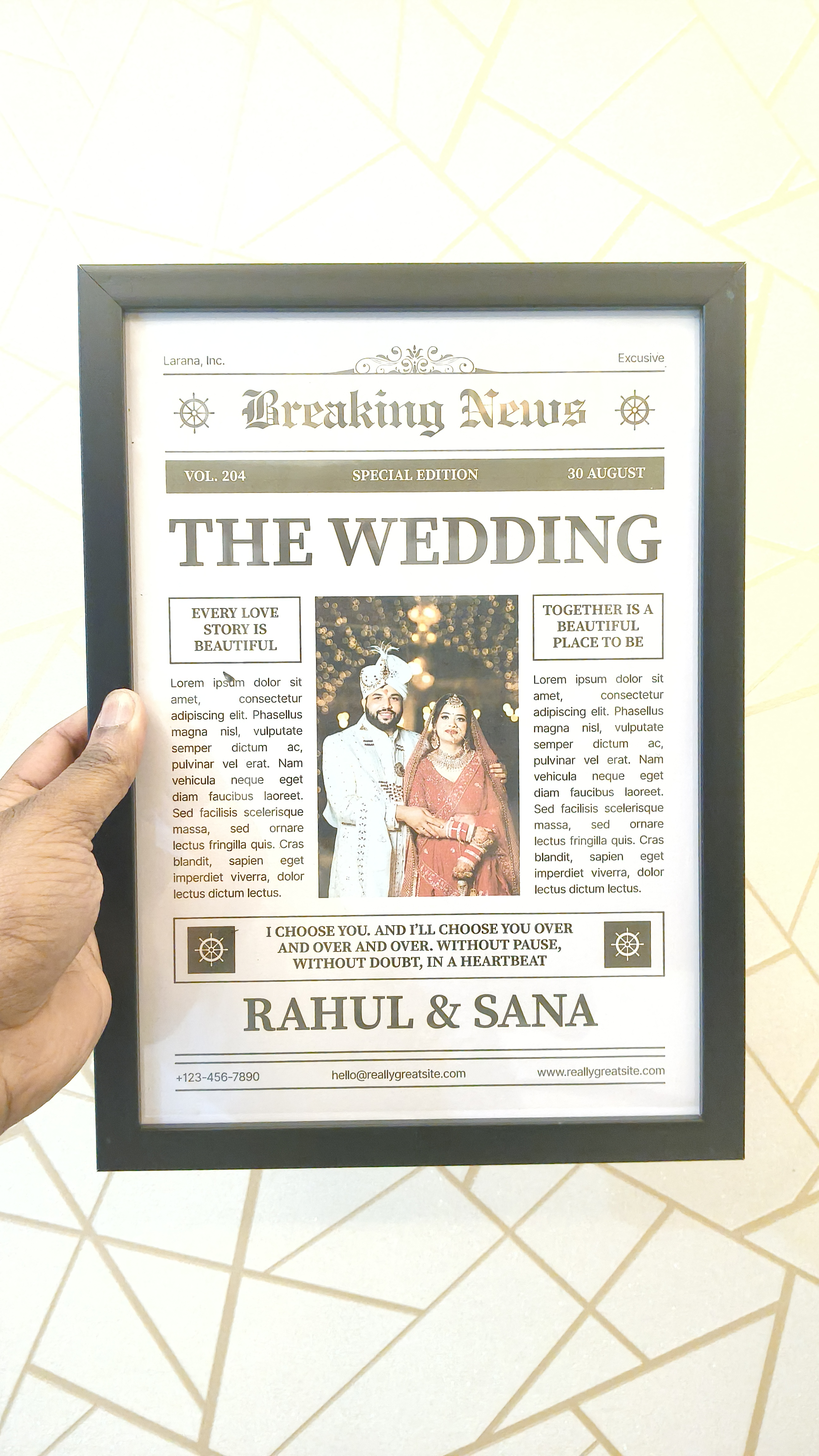 Newspaper Themed Personalized Wedding Frame