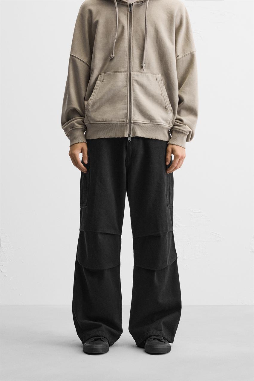 BAGGY FIT DENIM CARGO TROUSERS