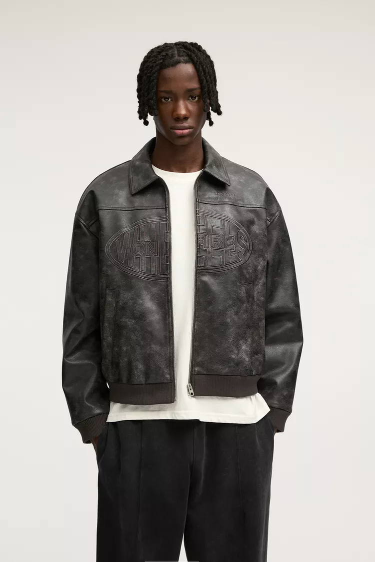  Embroidered faux leather jacket 