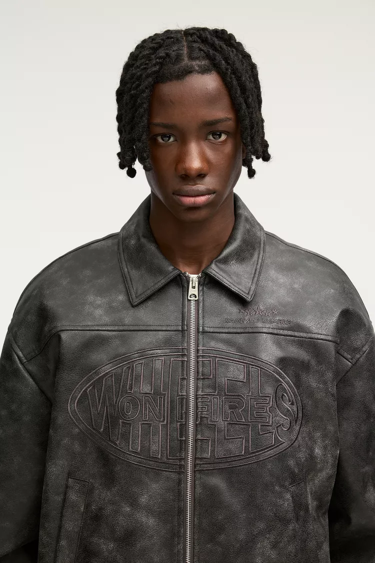  Embroidered faux leather jacket 