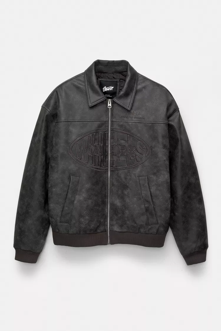 Embroidered faux leather jacket