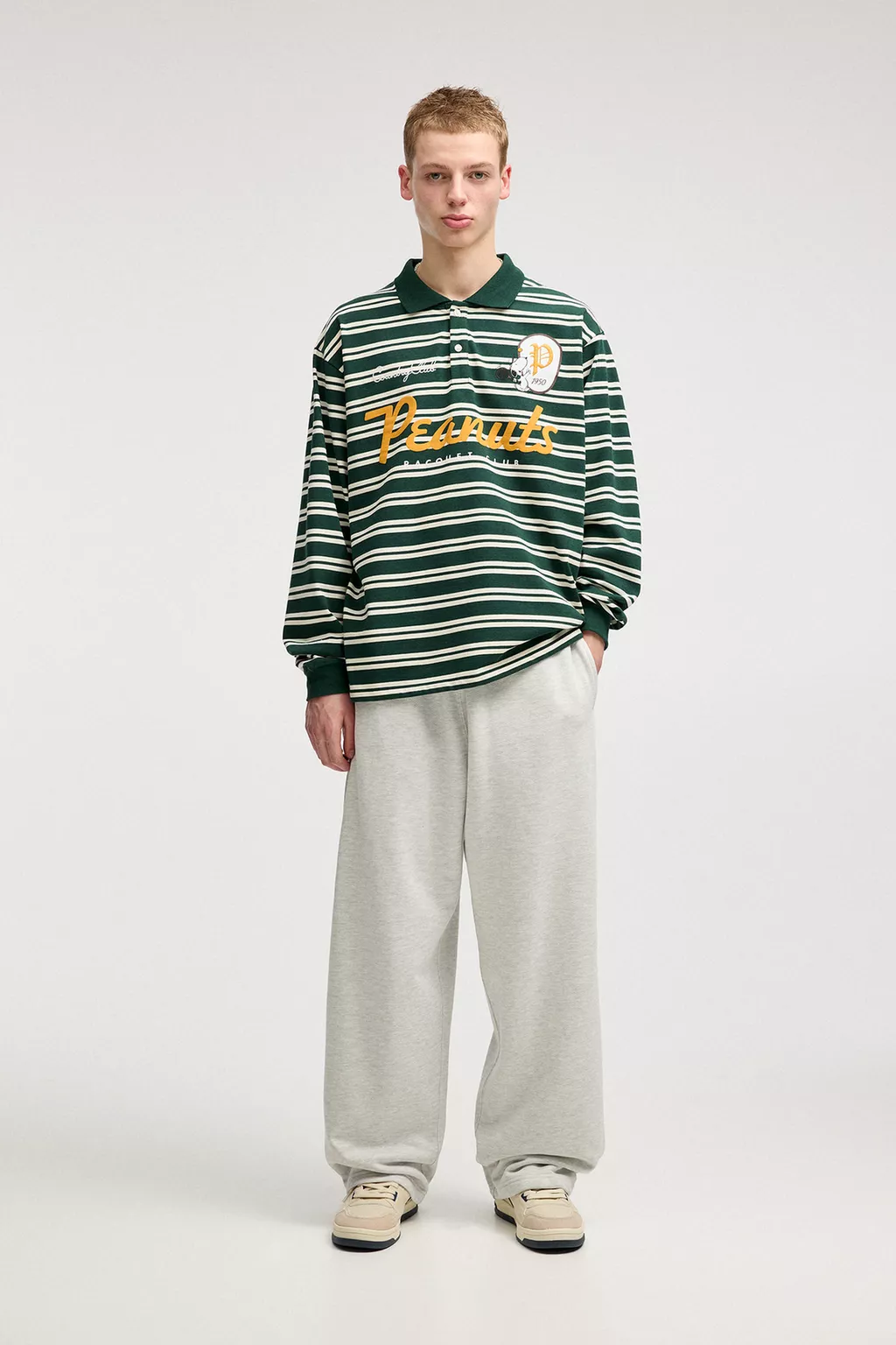 Striped and Peanuts printed polo neck t-shirt
