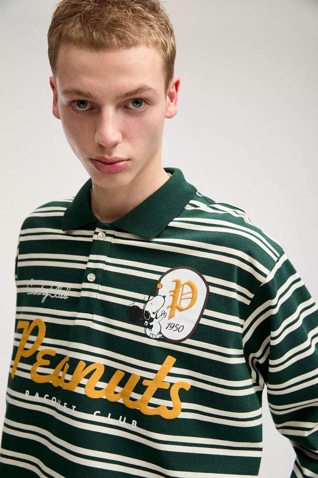 Striped and Peanuts printed polo neck t-shirt