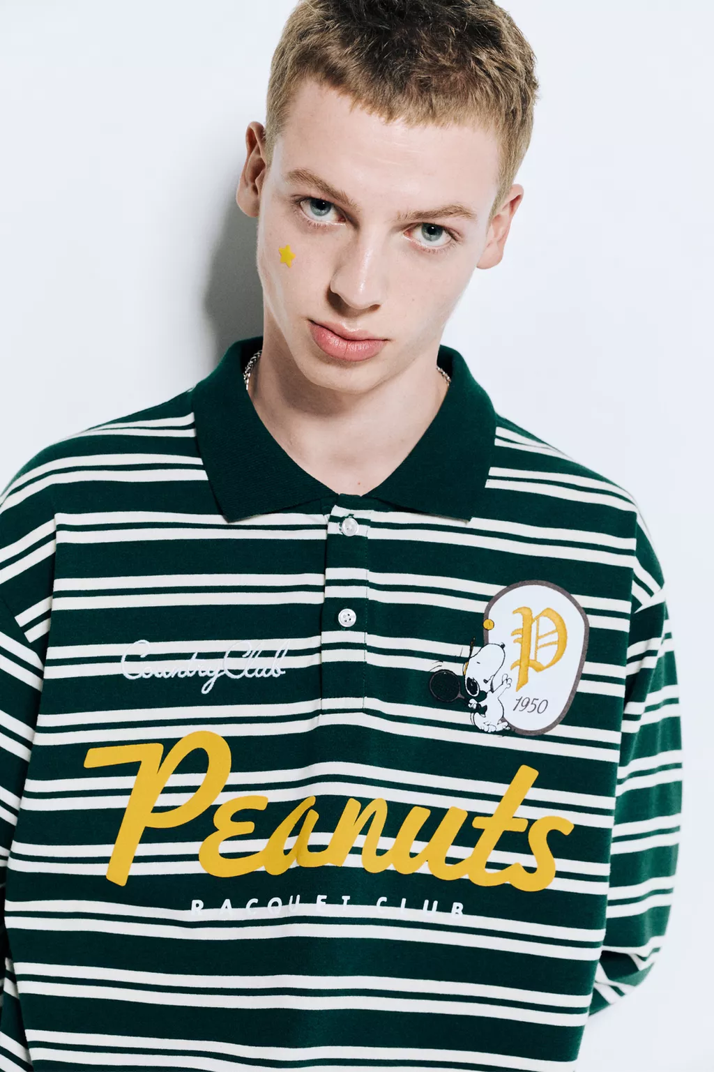 Striped and Peanuts printed polo neck t-shirt