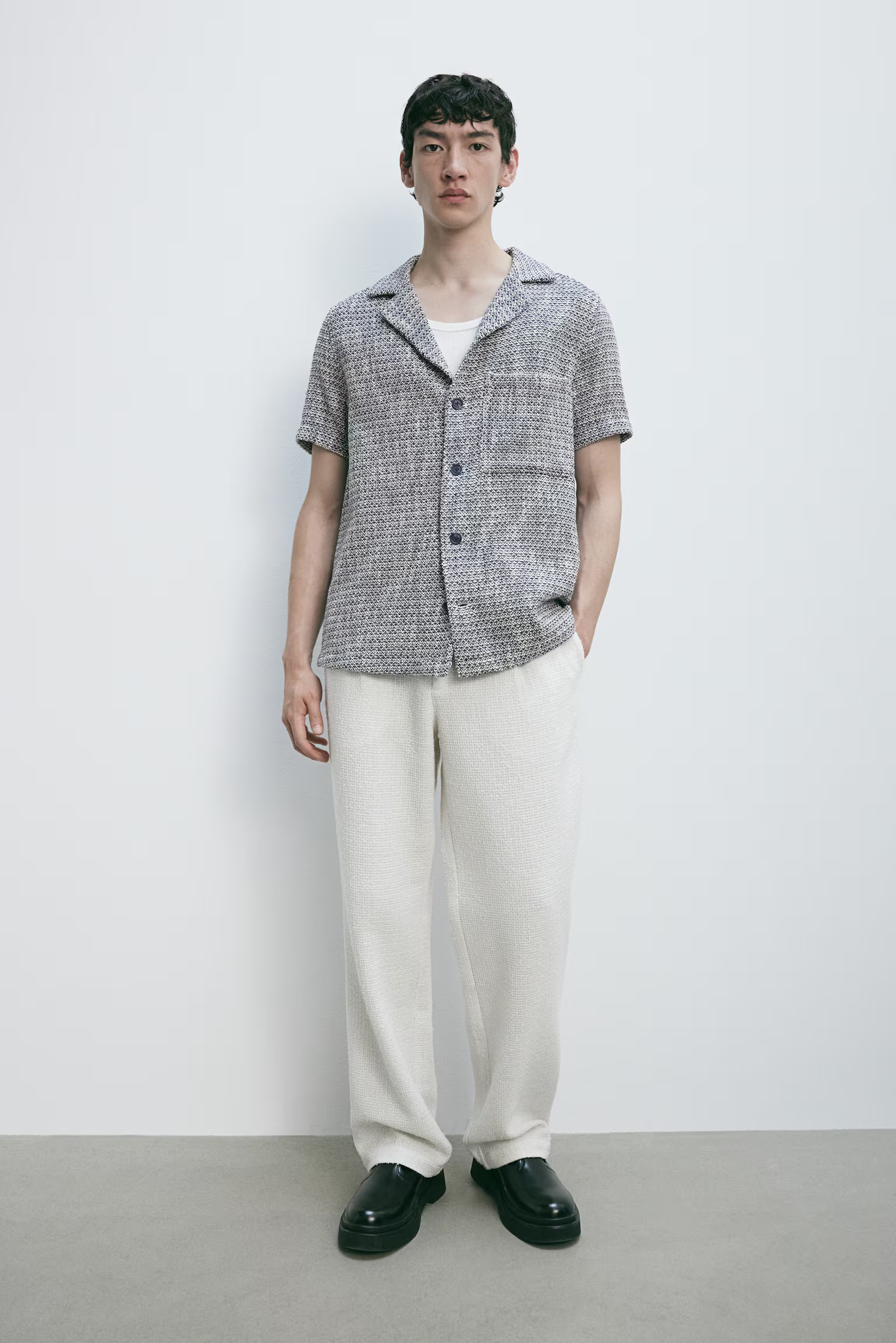 Regular Fit Texturing Woven Men's Collar Shirt