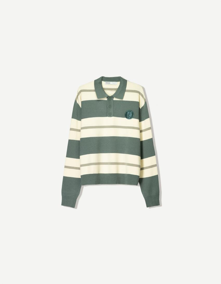Striped polo collar sweater