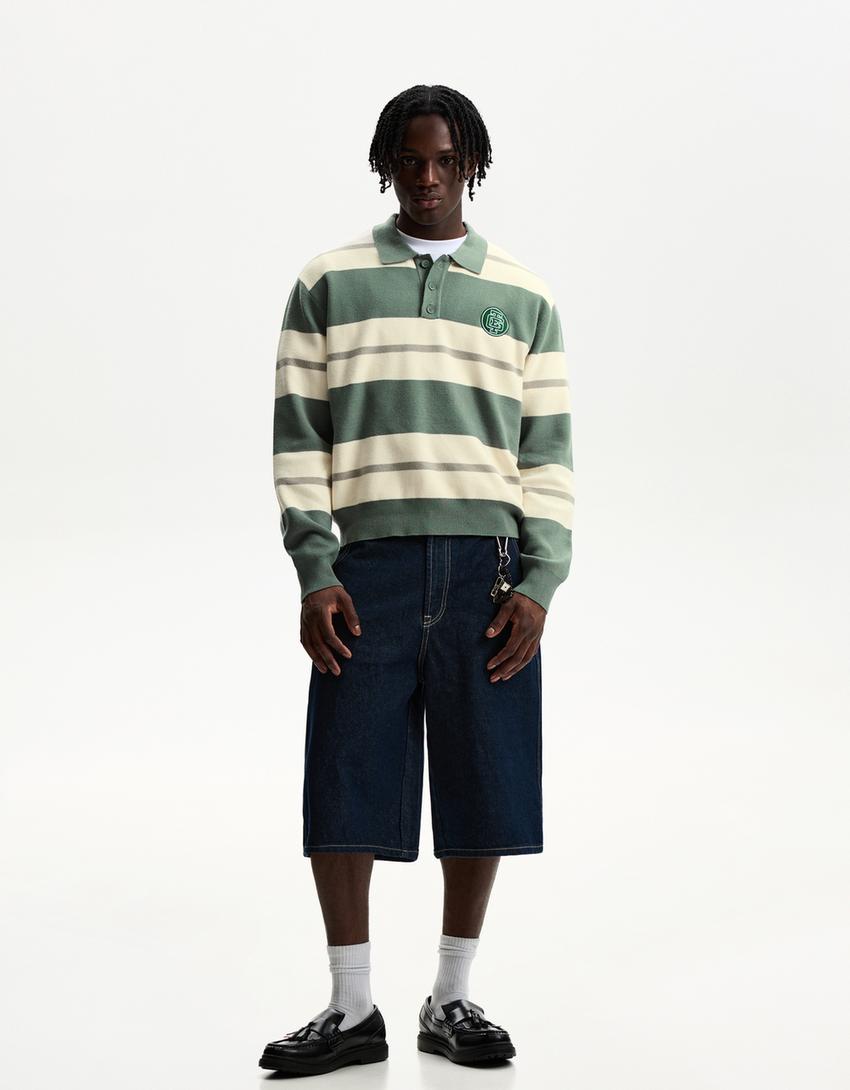  Striped polo collar sweater