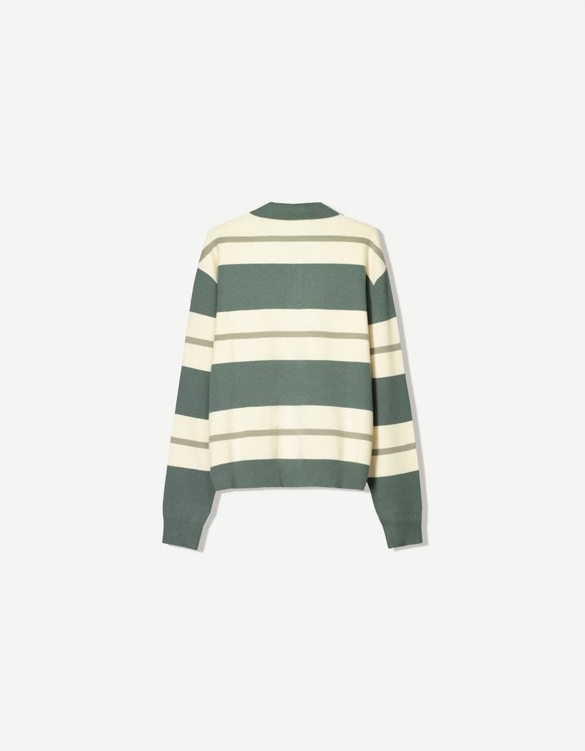  Striped polo collar sweater